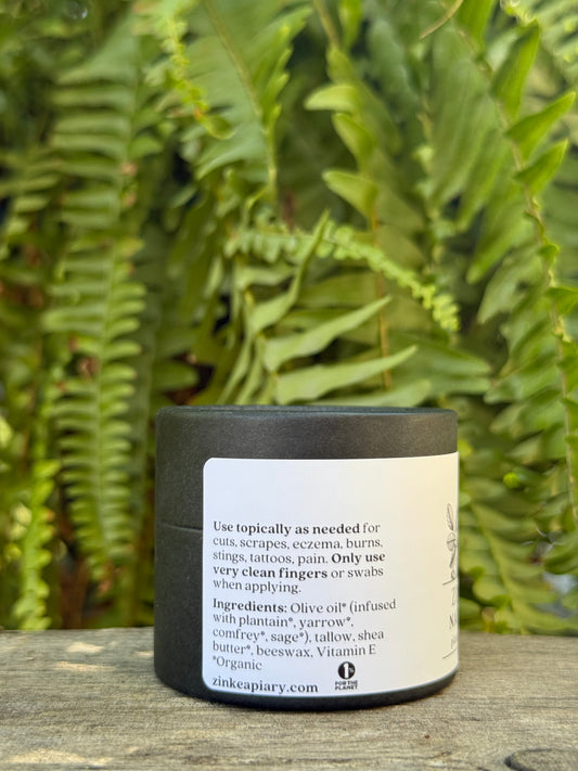 tube of healing salve with ingredients listed